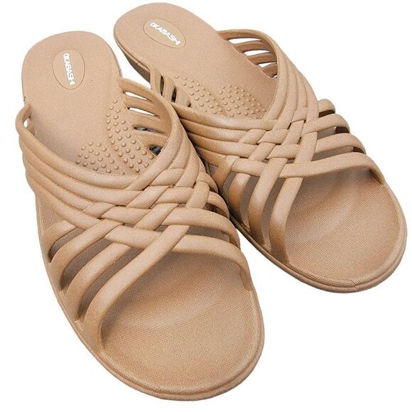 Okabashi Womens Size Large 9.5 to 10.5 Venice Slide Sandals Tan - Picture 2 of 9